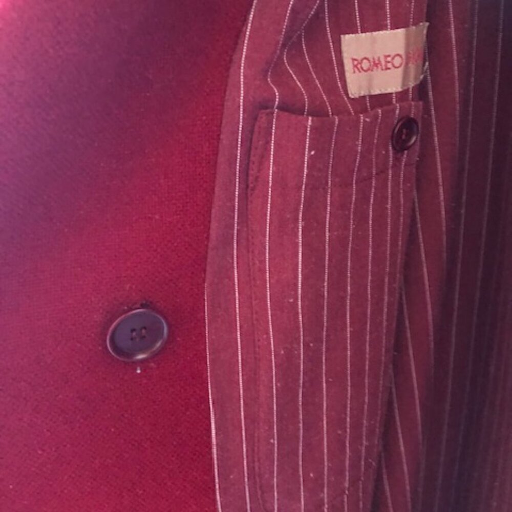 Archival ROMEO GIGLI Red Wool Double-Breasted Long Coat - Pinstripe Lining M/L - Picture 7 of 14